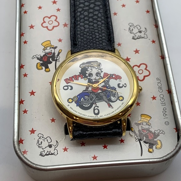 Vintage \'96 Betty Boop Motorcycle Betty Moving Eyes Lizard Grain Watch WORKING! main image 6